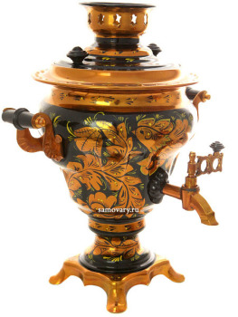 Набор самовар электрический 2,5 литра с художественной росписью "Золотая хохлома на черном фоне", арт. 141411