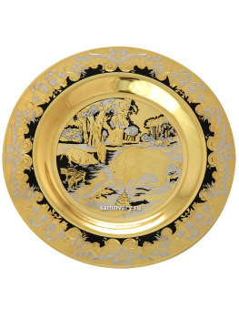 Чайный набор "Кабан" (подстаканник, ложка, тарелка, хрусталь)  Златоуст позолоченный