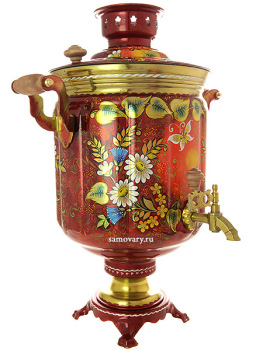 Набор самовар электрический 10 литров с художественной росписью "Солнышко на бордовом фоне", арт. 110243