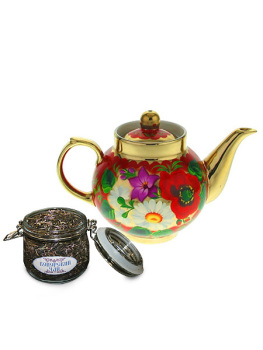 Подарочный набор: чайник заварочный "Русский сувенир" с копорским чаем 