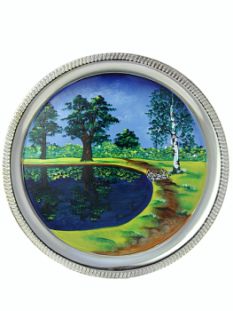 Комплект: поднос и чайник с художественной росписью "Ясная поляна"