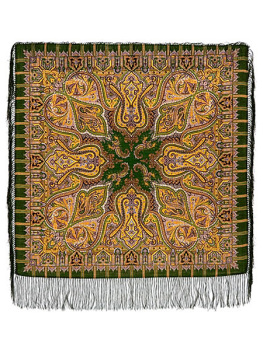 Шерстяной Павлопосадский платок "Шафран", 89*89 см, арт. 1155-10