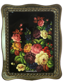 Поднос Жостово "Цветы на черном" 50*40 см, арт. А-2.48