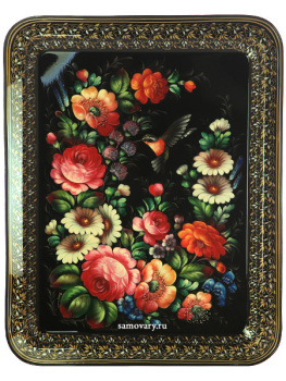 Поднос Жостово "Птица в цветах на черном" 50*40 см, арт. А-2.41