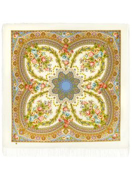 Шерстяной Павлопосадский платок "Слова любви", 146*146 см, арт. 1688-3