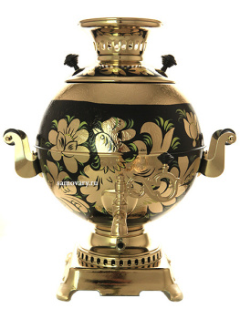 Электрический самовар 5 литров с росписью "Золотые цветы на черном" с автоматическим отключением арт. 159693к