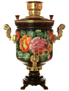 Угольный самовар  5 литров с ручной росписью "Цветы на красном" арт. 270793