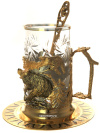 Чайный набор "Медведи 2" (подстаканник, ложка, блюдце, хрусталь) Златоуст