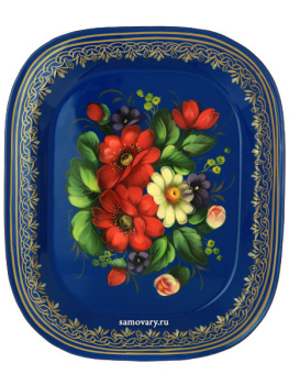 Поднос Жостово "Маки на синем" 26*22 см, арт. А-6.46.2