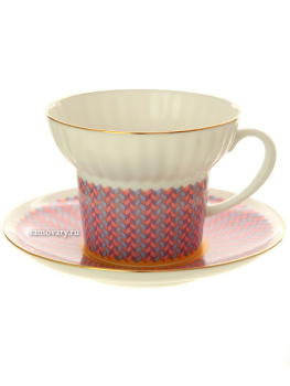 Чашка с блюдцем чайная форма "Волна" рисунок "Геометрия № 2", Императорский фарфоровый завод