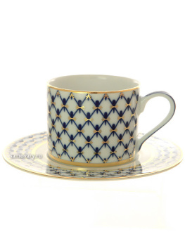 Чашка с блюдцем чайная форма "Соло" рисунок "Кобальтовая сетка" 220 мл, Императорский фарфоровый завод