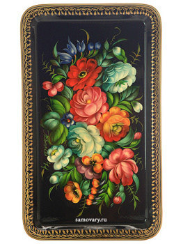 Поднос Жостово "Цветы на синем" 39*23, арт. 4170