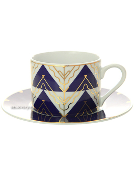 Чашка с блюдцем чайная форма "Соло", рисунок "Калевала", Императорский фарфоровый завод