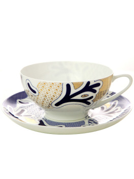 Чашка с блюдцем чайная форма "Купольная" рисунок "Синий узор", Императорский фарфоровый завод