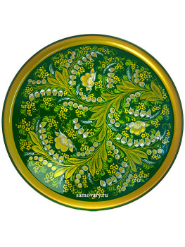 Тарелка-панно хохлома "Хохлома на зеленом" 400Х20
