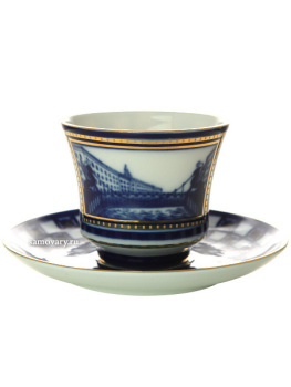 Чашка с блюдцем чайная форма "Банкетная" рисунок "Банковский мостик", Императорский фарфоровый завод