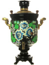 Угольный самовар 7 литров цилиндр с росписью "Голубые цветы на черном фоне" арт. 270789