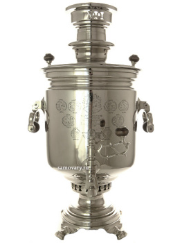 Самовар на дровах 7 литров никелированный цилиндр с вислыми ручками фабрика В.С. Баташева арт. 433772