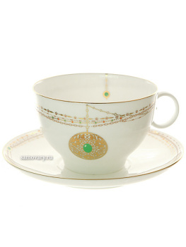 Чашка с блюдцем чайная форма "Яблочко" рисунок "Золотой медальон", Императорский фарфоровый завод