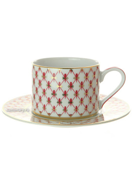 Чашка с блюдцем чайная форма "Соло" рисунок "Сетка-блюз" 220 мл, Императорский фарфоровый завод