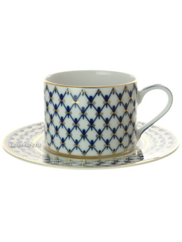 Чашка с блюдцем чайная форма "Соло" рисунок "Кобальтовая сетка" 300 мл, Императорский фарфоровый завод