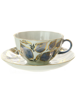 Чашка с блюдцем чайная форма "Тюльпан" рисунок "Лунный", Императорский фарфоровый завод