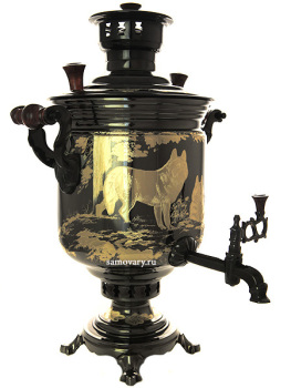 Угольный самовар 5 литров "цилиндр" черный никель с гравировкой "Волки", арт. 270795