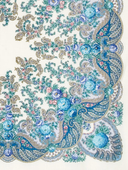 Шерстяной Павлопосадский платок "Весенний ручеек", 125*125 см, арт. 1428-4