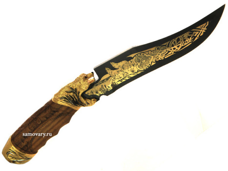 Сувенирный нож "Пума "Волки" ручка из резного ореха, Златоуст