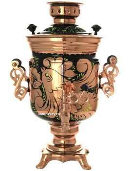 Набор самовар электрический 3 литра с художественной росписью "Золотые цветы на черном фоне" с медным напылением, арт. 140637