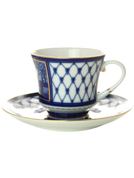 Чашка с блюдцем чайная форма "Банкетная" рисунок "Поцелуев мост", Императорский фарфоровый завод