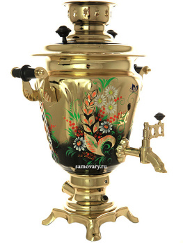 Электрический самовар в наборе 3 литра с художественной росписью "Ромашки на золотом" с автоматическим отключением при закипании, арт. 159684к