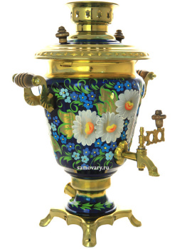 Набор самовар электрический 3 литра с художественной росписью "Ромашки на синем", арт. 159686