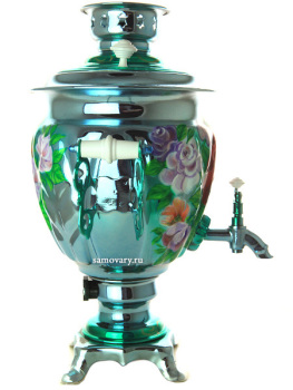 Набор самовар электрический 3 литра с художественной росписью "Жостовские цветы на синем фоне", арт. 130596
