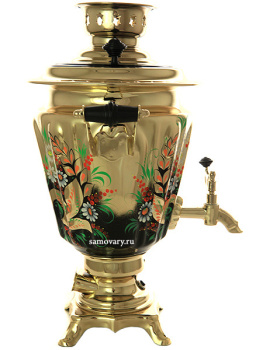 Электрический самовар в наборе 3 литра с художественной росписью "Ромашки на золотом" с автоматическим отключением при закипании, арт. 159684к