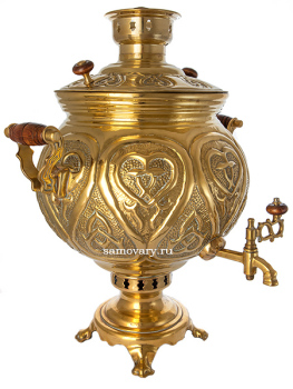 Самовар антикварный на дровах 10 литров латунный форма "шар" с чеканкой, арт. 460571