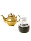 Подарочный набор: чайник заварочный керамический "под золото" с копорским чаем 