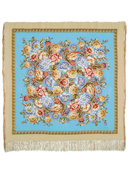 Шелковый Павлопосадский платок "Берег грёз", 130*130 см, арт. 1389-1