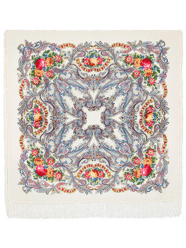 Шерстяной Павлопосадский платок "Сон бабочки", 125*125 см, арт. 1463-1