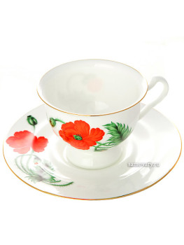 Чашка с блюдцем чайная форма "Айседора", рисунок "Кардинал", Императорский фарфоровый завод