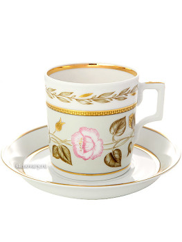 Чашка с блюдцем чайная форма "Гербовая", рисунок "Нефритовый фон" №1, Императорский фарфоровый завод