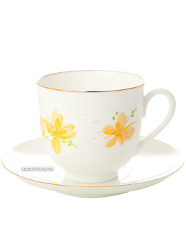 Кофейная чашка с блюдцем форма "Ландыш", рисунок "Желтые цветы", Императорский фарфоровый завод