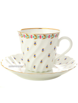 Кофейная чашка с блюдцем форма "Витая", рисунок "Голубые ягодки", Императорский фарфоровый завод