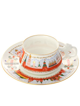 Чашка с блюдцем чайная форма "Билибина", рисунок "Московский кремль", Императорский фарфоровый завод