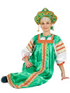 Русский народный костюм женский атласный комплект  зеленый "Василиса": сарафан и блузка, XS-L 