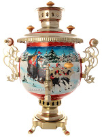 Комбинированный самовар 4,5 литра с художественной росписью "Тройка зимняя", арт. 310724