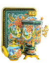 Набор самовар электрический 3 литра с художественной росписью "Птица, рябина на бирюзовом фоне", арт. 155681