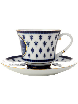 Чашка с блюдцем чайная форма "Банкетная", рисунок "Верхне-Лебяжий мост", Императорский фарфоровый завод