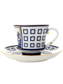 Чашка с блюдцем чайная форма "Банкетная", рисунок "Аничков мост", Императорский фарфоровый завод