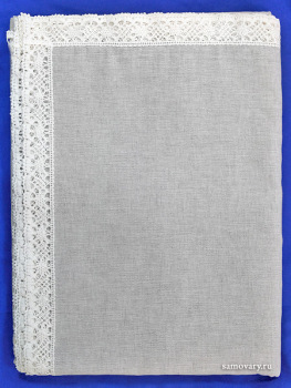 Льняная скатерть прямоугольная серая со светлым кружевом (Вологодское кружево), арт. 1С-968, 230х150